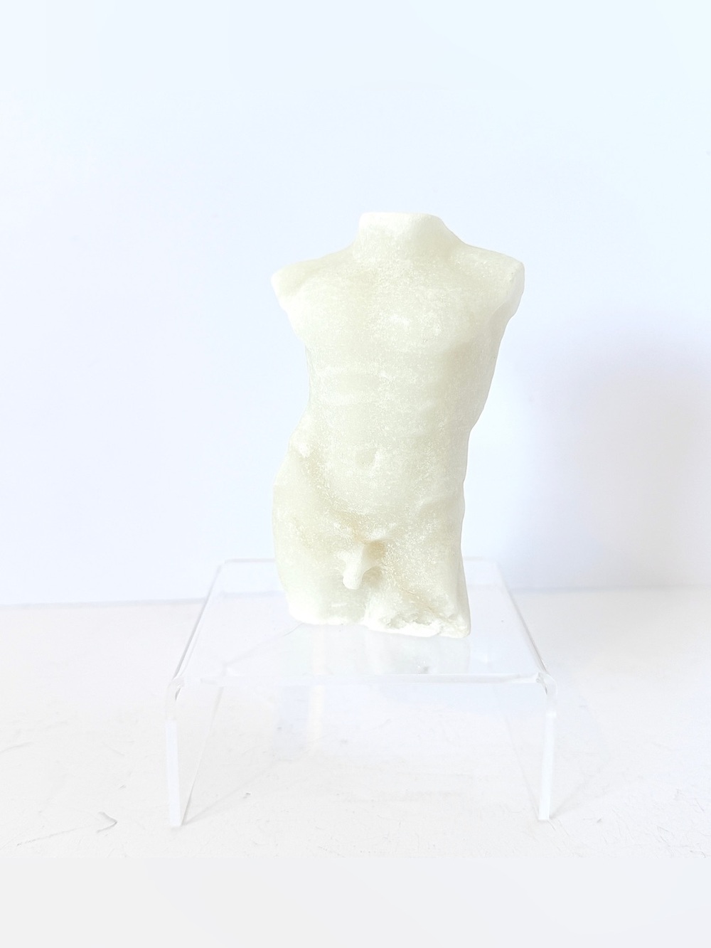 White Jade Nude Male Torso Sculpture – 304g Carved Figure